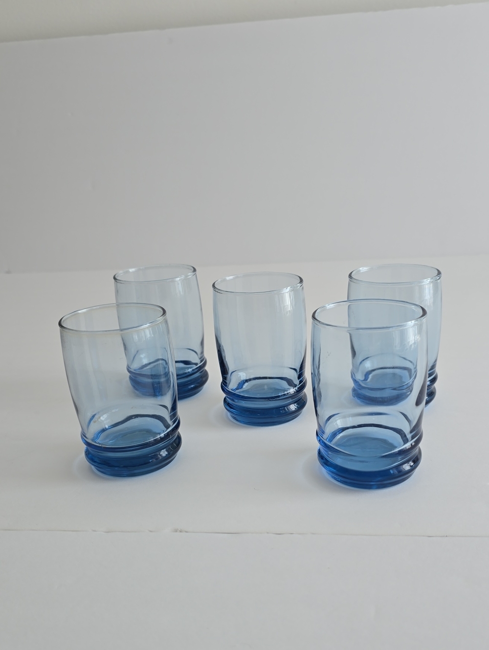 Vintage MCM Libbey Set Of 5 Saturn Rings Blue Juice Glasses 4 Oz